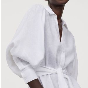 NWT Johanna Ortiz H&M White Linen Puff Sleev Dress